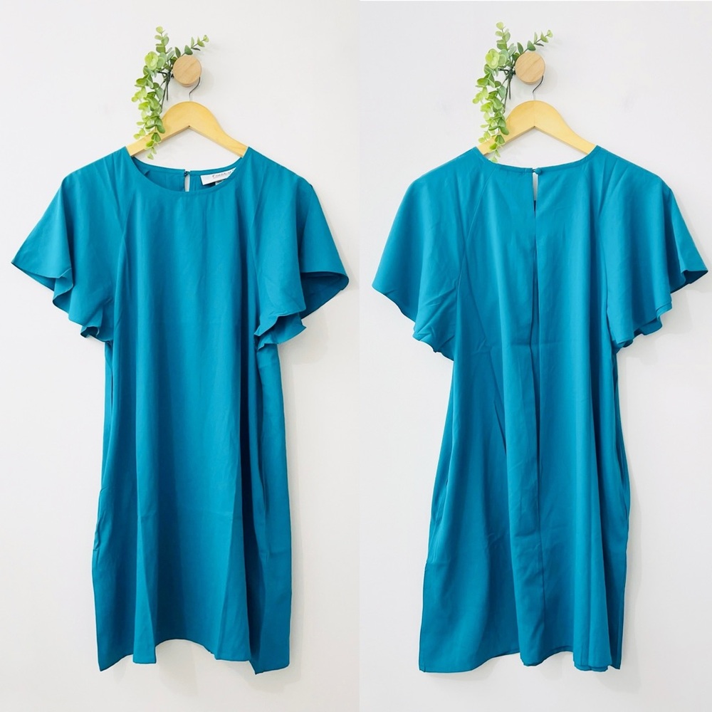 Coolibar NWT UPF 50+ Cafecito Teal Flutter Sleeve Shift Dress